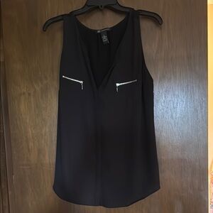 INC International Concepts Black Tank Top with Silver Zipper Accents